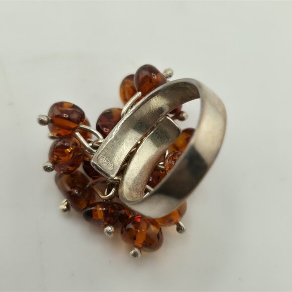 Baltic Amber Cluster Sterling Silver Ring Modernist Adjustable Vintage Polish - Picture 11 of 12